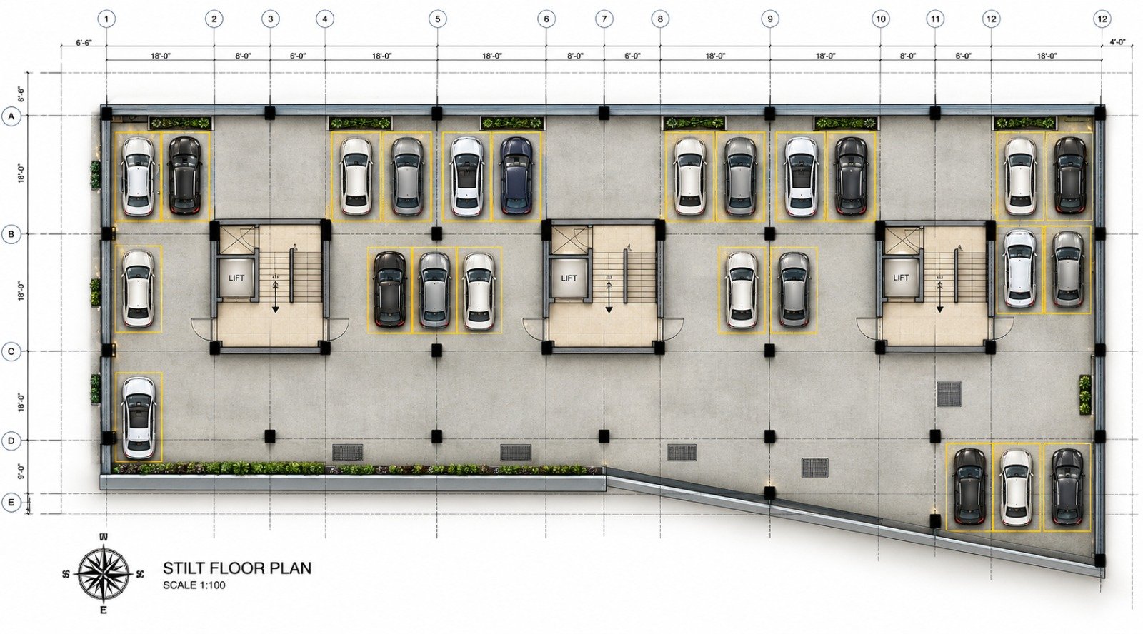 Stilt floor plan with 24 car parking spaces